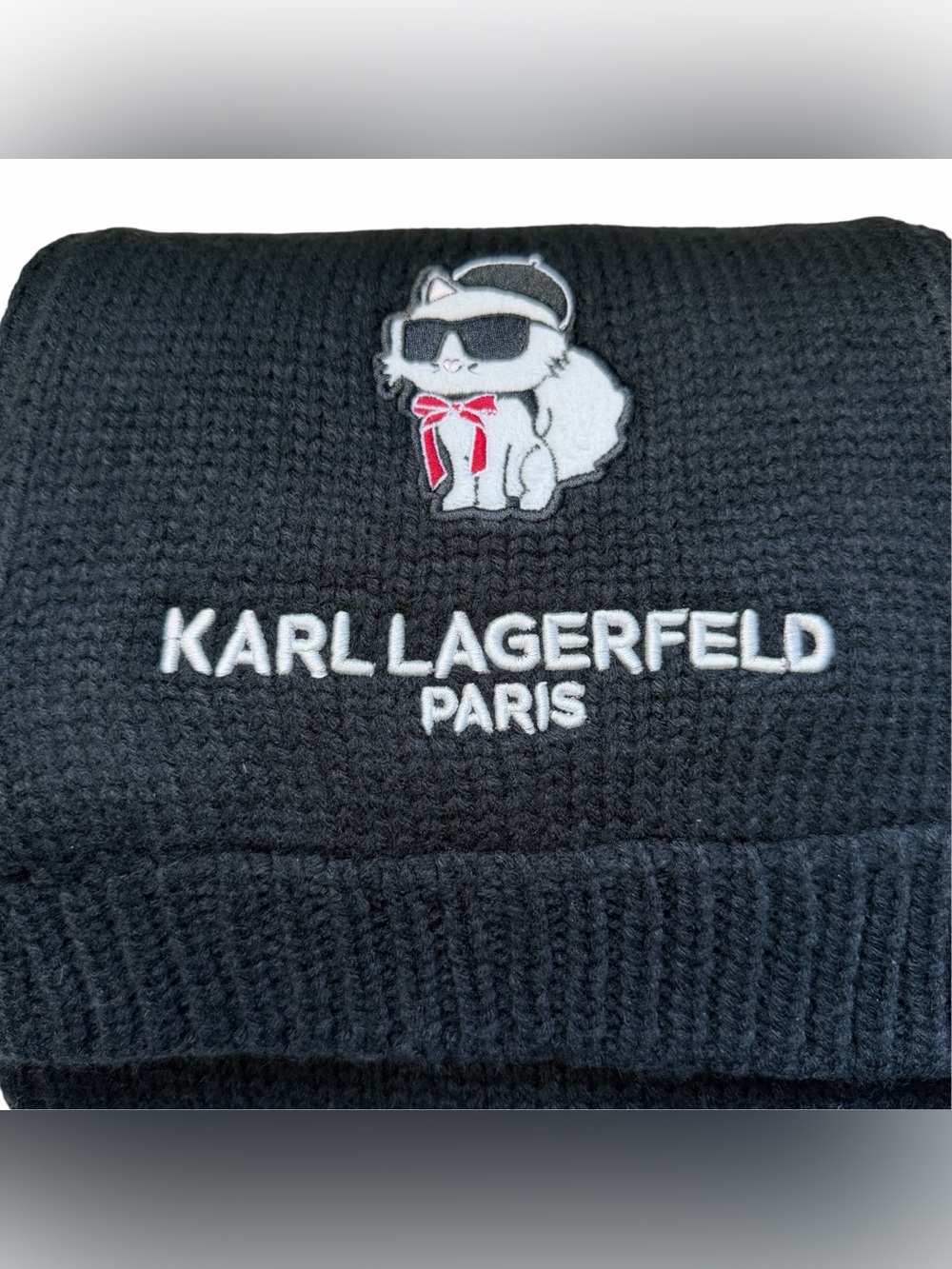NWT Karl Lagerfeld Paris Choupette French Cat Knit Scarf & Pom Pom Hat Set - Picture 2 of 9